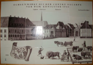 Das Fliesenbild "Ochsenmarkt auf der Contre-Escarpe vor dem Königstor 1780"