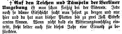 Meldung zur Eisernte im Friedenauer Lokal-Anzeiger vom 10. Januar 1899