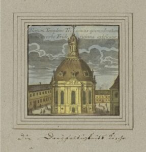Die Dreifaltigkeitskirche im 18. Jahrhundert nach einem Stich von Matthäus Seutter