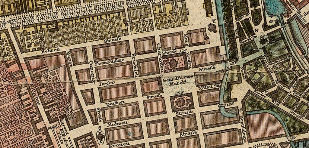 Die Jägerstraße - Ausschnitt aus einem Stadtplan von 1772