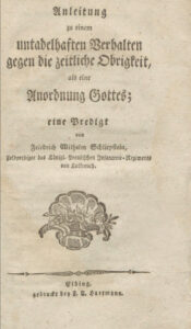 1807 - Friedrich Wilhelm Schliepstein - Anleitung zu einem untadelhaften Verhalten gegen die zeitliche Obrigkeit, als eine Anordnung Gottes (Titelblatt)
