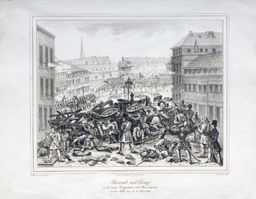 Barrikade und Kampf in der neuen Königsstraße und Alexanderplatz in der Nacht vom 18.-19. März 1848