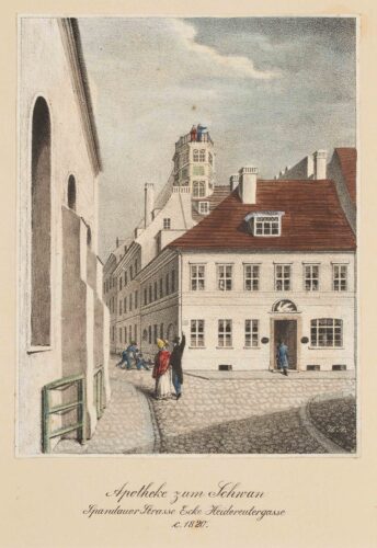 Die Apotheke "Zum Schwan" in der Spandauer Straße, Ecke Heidereutergasse, 1820