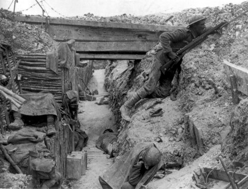 Schützengraben im Ersten Weltkrieg.