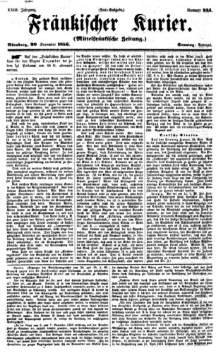 Seite 1 des Fränkischen Kuriers (Mittelfränkische Zeitung) vom 30. November 1856